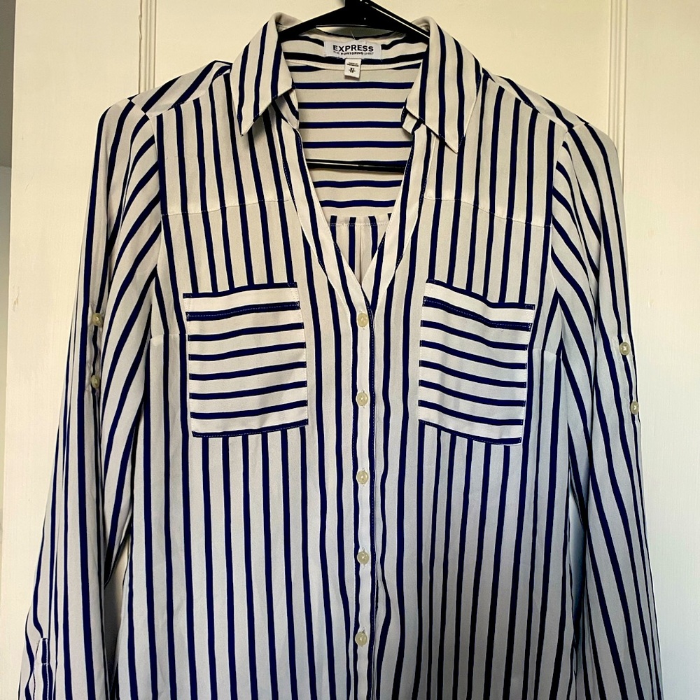EXPRESS STRIPED PORTOFINO SHIRT navy & white XS